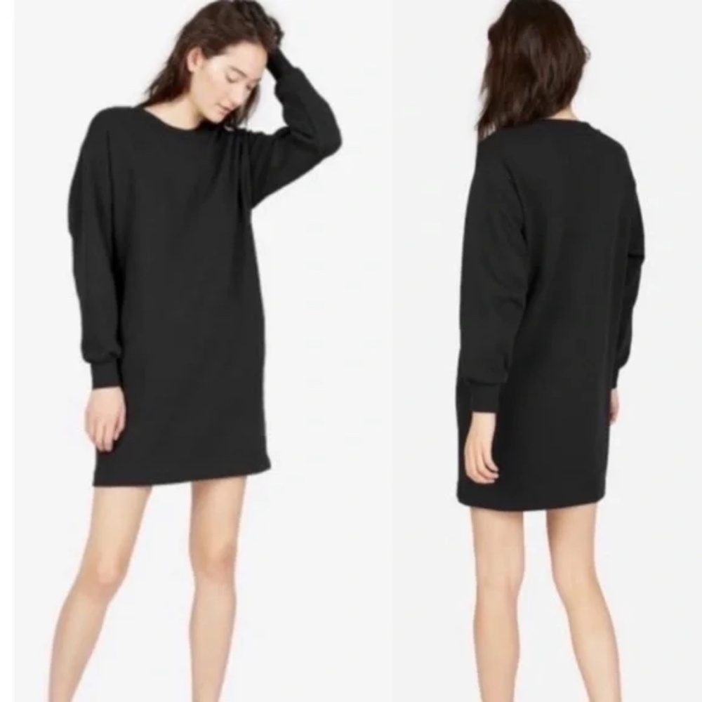 Everlane French Terry Crew Neck Sweatshirt Dress Pockets in Black Size Small
